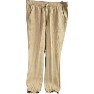 VANHEUSEN Women’s Khaki Stretch Extensible Barrel Leg Drawstring Pants Sz 10